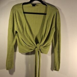 Lafayette 148 New York Women's Lime Green Linen Tie-Front Sweater Size S